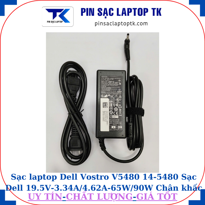 Sạc Dell Vostro V5480 14-5480 Sạc Dell 19.5V-3.34A/4.62A-65W/90W Chân khấc/đầu đạn(4.0*1.7mm), sạc dell 65W