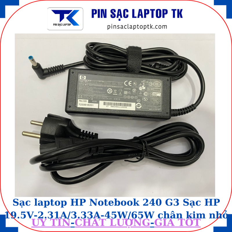 Sạc HP Notebook 240 G3 Sạc HP 19.5V-2.31A/3.33A-45W/65W chân kim nhỏ màu xanh(4.5mm*3.0mm), sạc 65W