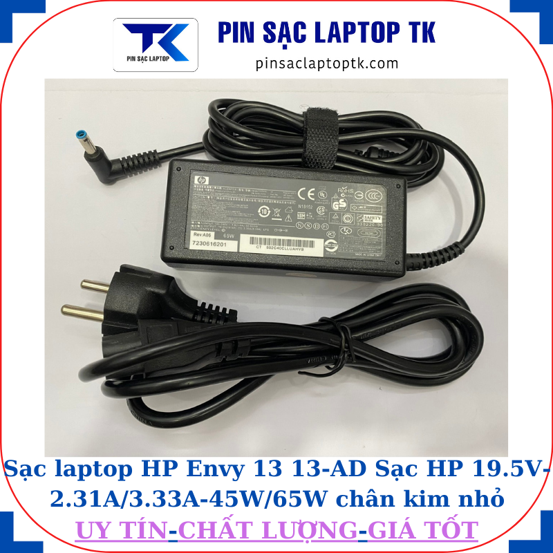 Sạc HP Envy 13 13-AD Sạc HP 19.5V-2.31A/3.33A-45W/65W chân kim nhỏ màu xanh(4.5mm*3.0mm), sạc 65W