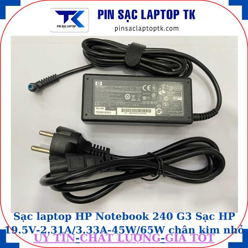 Sạc HP Notebook 240 G3 Sạc HP 19.5V-2.31A/3.33A-45W/65W chân kim nhỏ màu xanh(4.5mm*3.0mm), sạc 45W