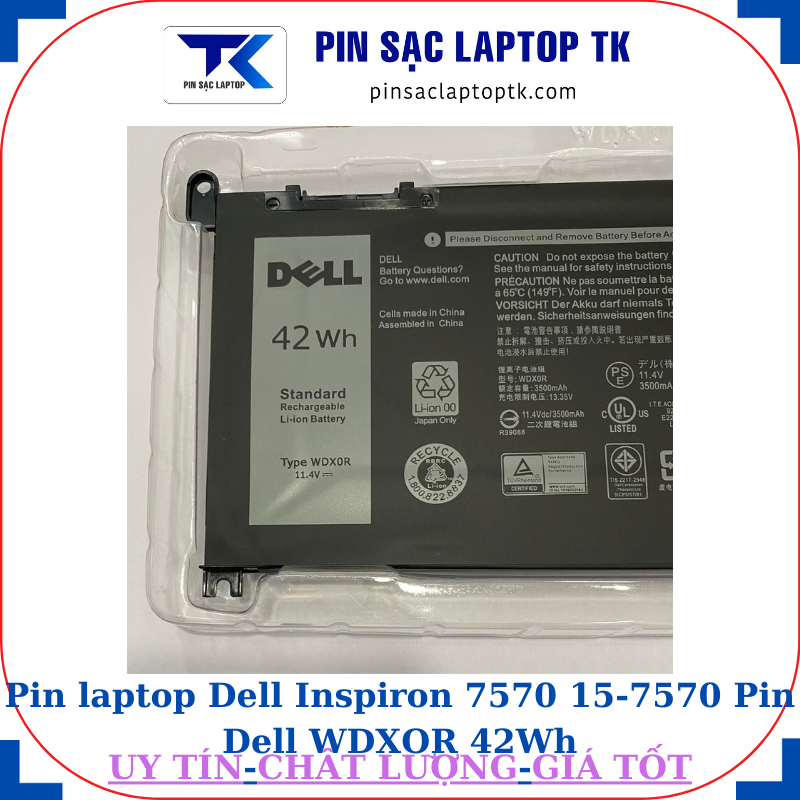 Pin Dell Inspiron 7570 15-7570 Pin Dell WDXOR 42Wh, logo Dell