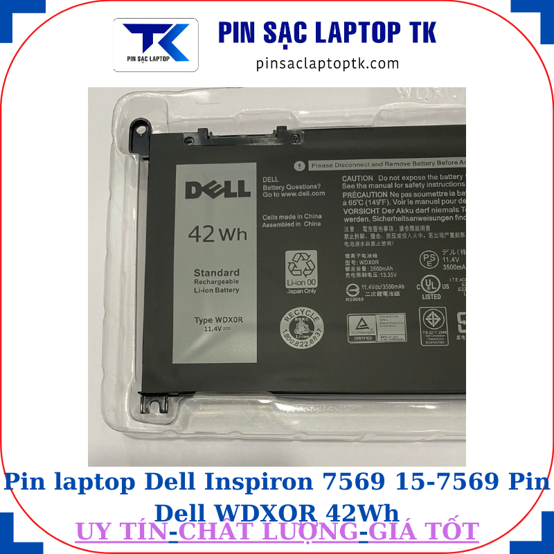 Pin Dell Inspiron 7569 15-7569 Pin Dell WDXOR 42Wh, logo Dell