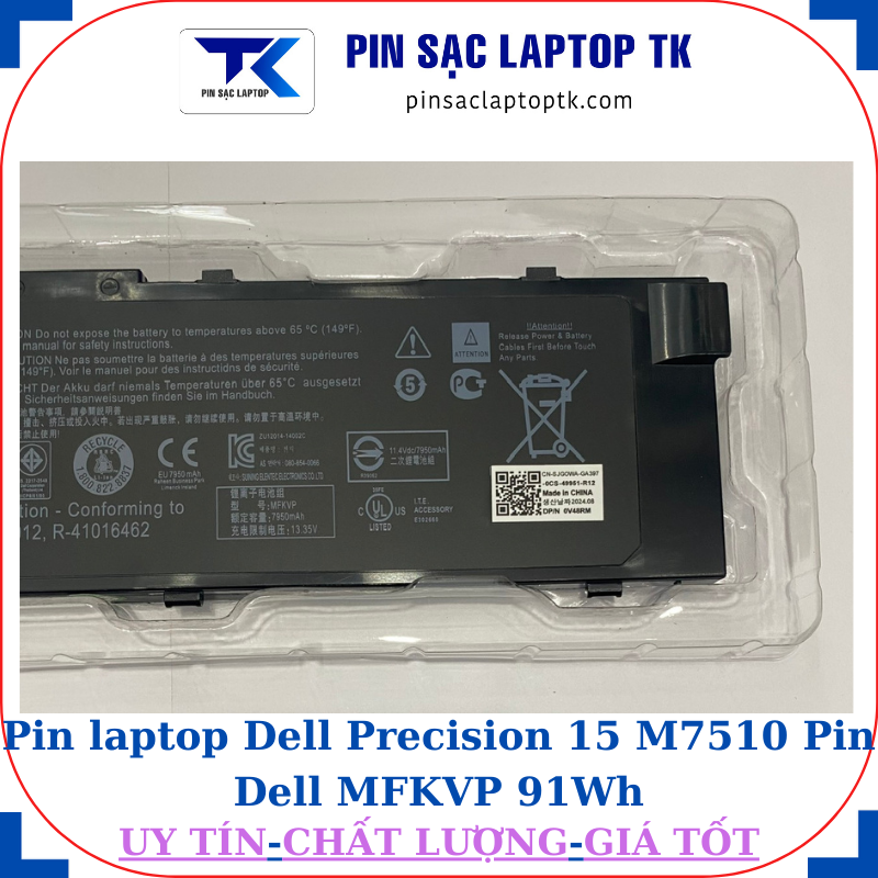 Pin Dell Precision 15 M7510 Pin Dell MFKVP 91Wh