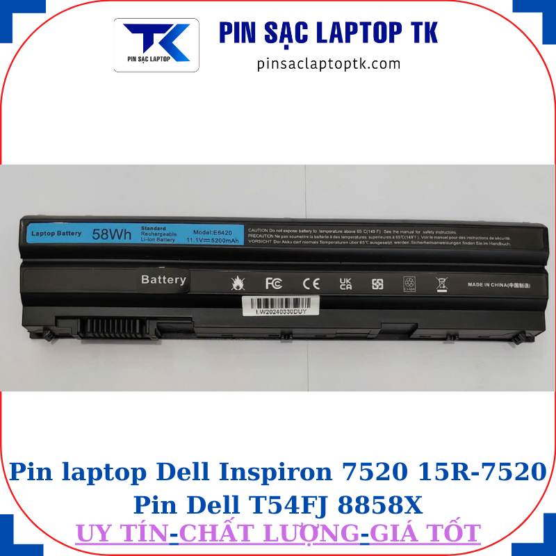 Pin Dell Inspiron 7520 15R-7520 Pin Dell T54FJ 8858X, pin tiêu chuẩn