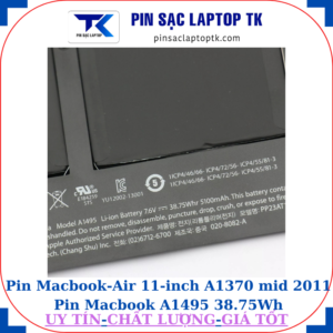 Pin Macbook Air 11 inch A1370 mid 2011 Pin Macbook A1495 38.75Wh