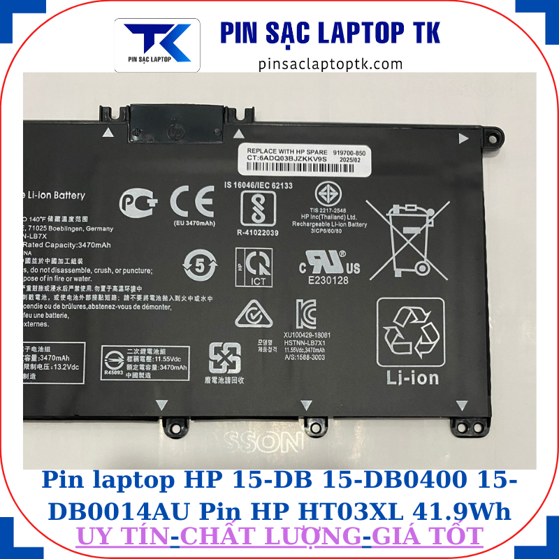 Pin HP 15-DB 15-DB0400 15-DB0014AU Pin HP HT03XL 41.9Wh