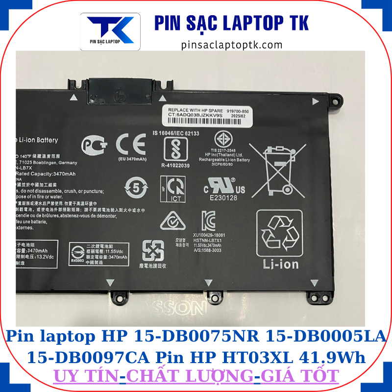 Pin HP 15-DB0075NR 15-DB0005LA 15-DB0097CA Pin HP HT03XL 41.9Wh