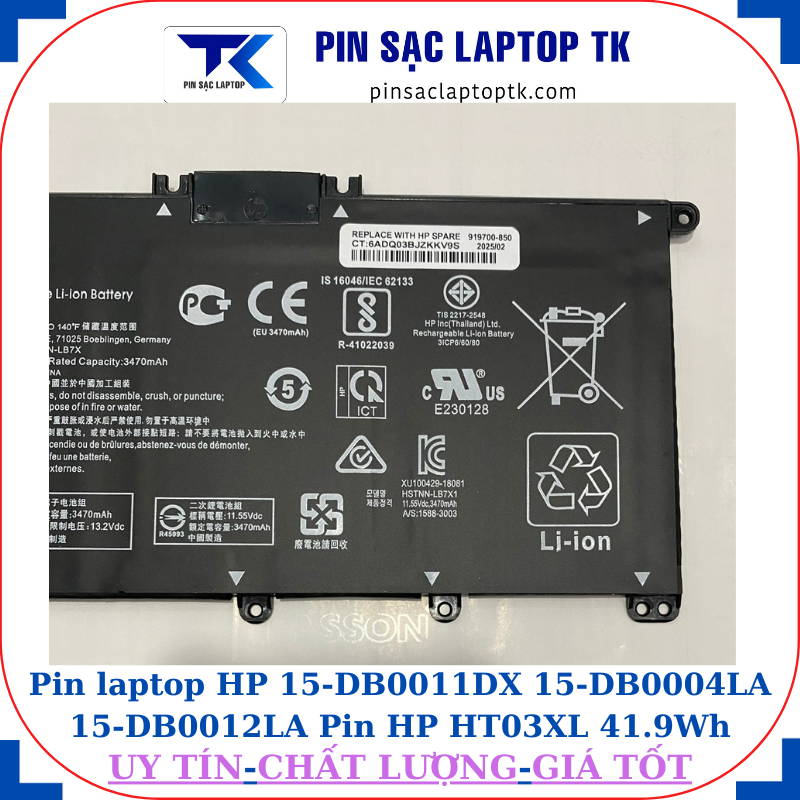 Pin HP 15-DB0011DX 15-DB0004LA 15-DB0012LA Pin HP HT03XL 41.9Wh