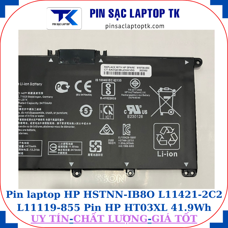 Pin HP HSTNN-IB8O L11421-2C2 L11119-855 Pin HP HT03XL 41.9Wh