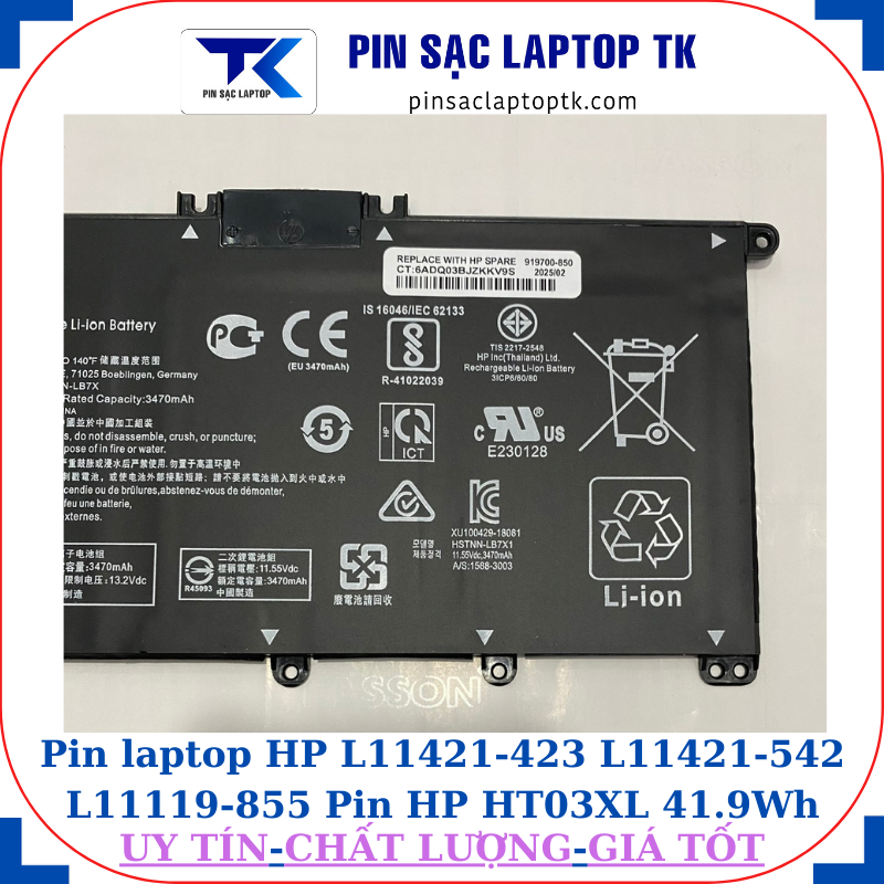 Pin HP L11421-423 L11421-542 L11119-855 Pin HP HT03XL 41.9Wh