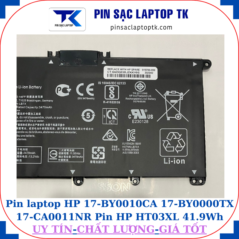 Pin HP 17-BY0010CA 17-BY0000TX 17-CA0011NR Pin HP HT03XL 41.9Wh