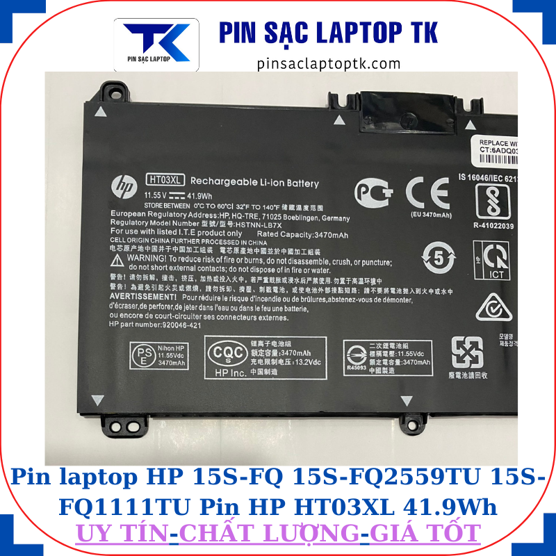 Pin HP 15S-FQ 15S-FQ2559TU 15S-FQ1111TU Pin HP HT03XL 41.9Wh