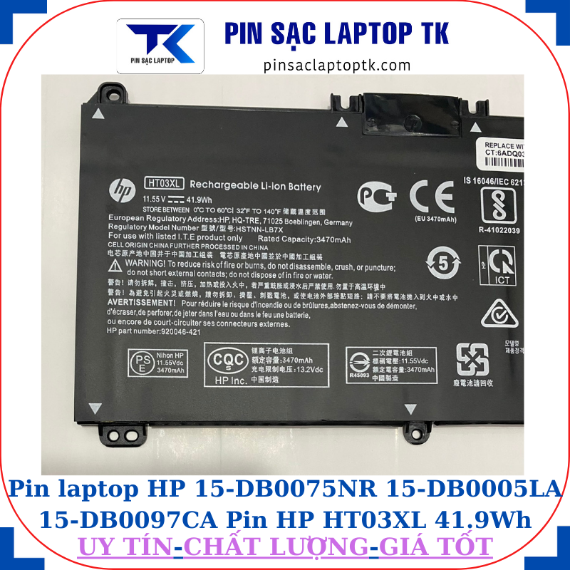 Pin HP 15-DB0075NR 15-DB0005LA 15-DB0097CA Pin HP HT03XL 41.9Wh