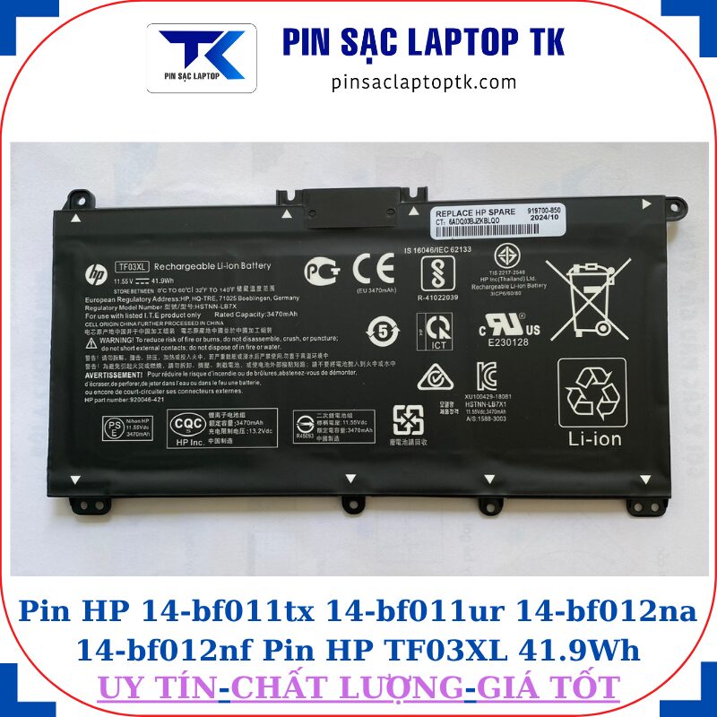 Pin HP 14-bf012ng 14-bf012tu 14-bf012tx 14-bf012ur Pin HP TF03XL 41.9Wh