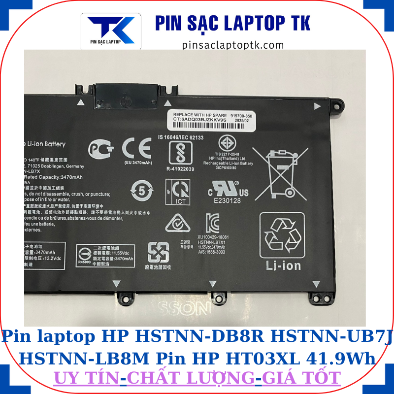 Pin HP HSTNN-DB8R HSTNN-UB7J HSTNN-LB8M Pin HP HT03XL 41.9Wh