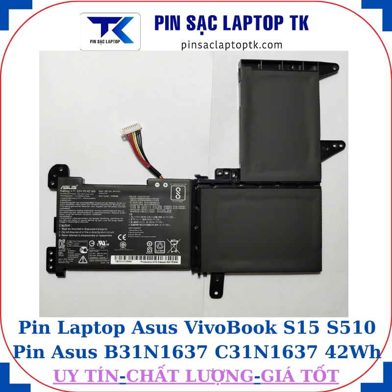 Pin Laptop Asus VivoBook S15 S510 Pin Asus B31N1637 C31N1637 42Wh