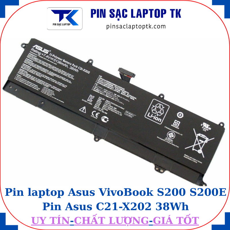 Pin laptop Asus VivoBook S200 S200E Pin Asus C21-X202 38Wh