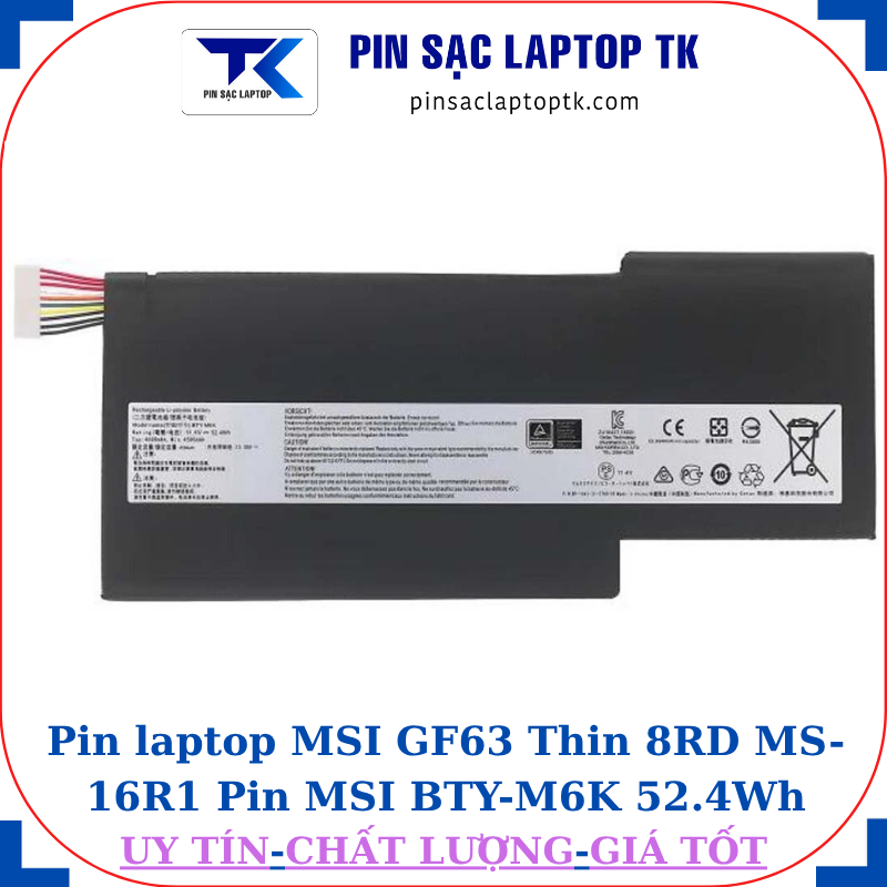Pin laptop MSI GF63 Thin 8RD MS-16R1 Pin MSI BTY-M6K 52.4Wh