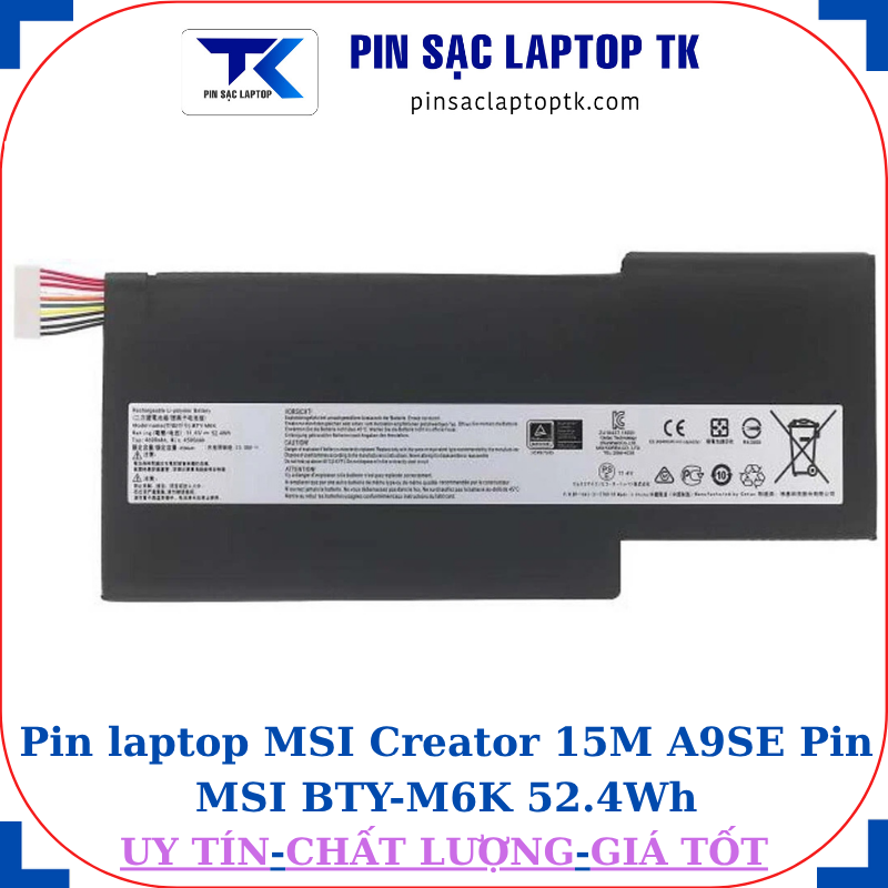 Pin laptop MSI Creator 15M A9SE Pin MSI BTY-M6K 52.4Wh