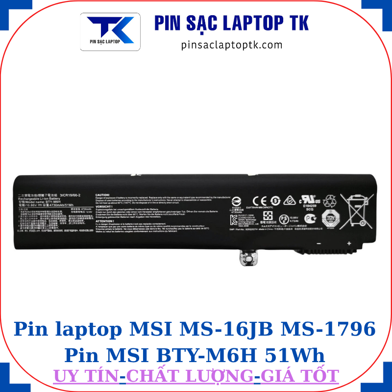 Pin laptop MSI MS-16JB MS-1796 Pin MSI BTY-M6H 51Wh