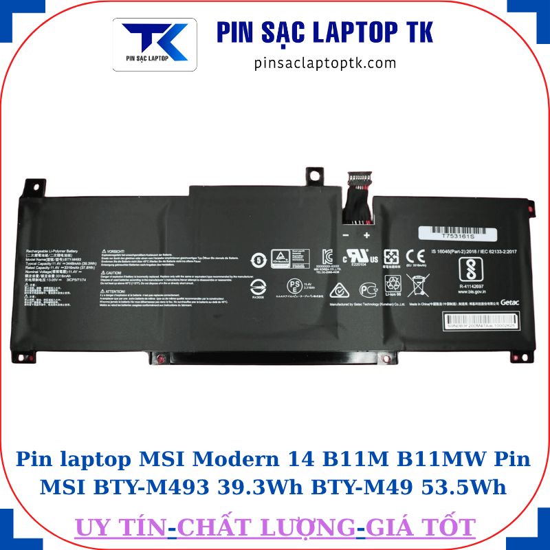 Pin laptop MSI Modern 14 B11M B11MW Pin MSI BTY-M493 39.3Wh BTY-M49 53.8Wh
