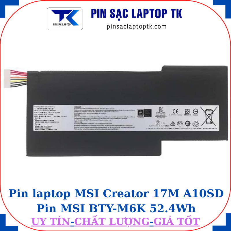 Pin laptop MSI Creator 17M A10SD Pin MSI BTY-M6K 52.4Wh