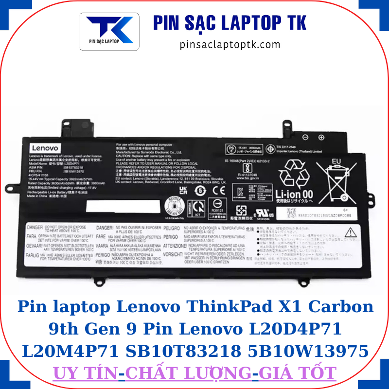 Pin laptop Lenovo ThinkPad X1 Carbon 9th Gen 9 Pin Lenovo L20D4P71 L20M4P71 SB10T83218 5B10W13975