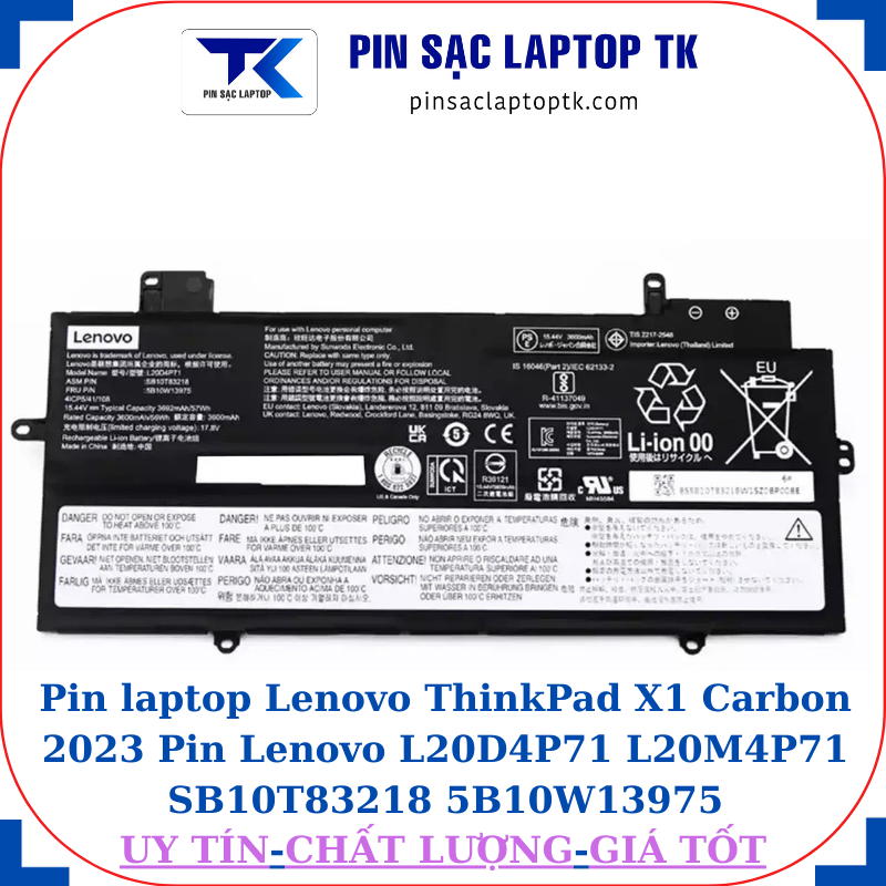 Pin laptop Lenovo ThinkPad X1 Carbon 2023 Pin Lenovo L20D4P71 L20M4P71 SB10T83218 5B10W13975