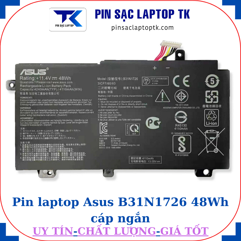 Pin laptop Asus B31N1726 48Wh cáp ngắn