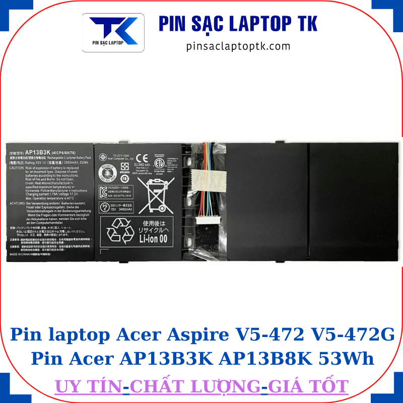 Pin laptop Acer Aspire V5-472 V5-472G Pin Acer AP13B3K AP13B8K 53Wh