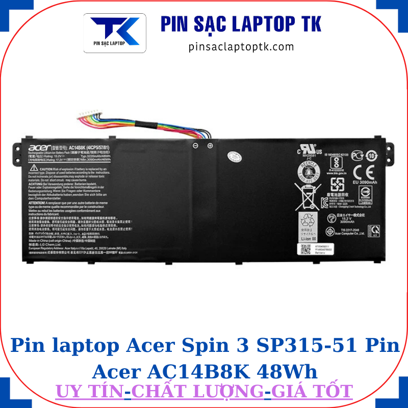 Pin laptop Acer Spin 3 SP315-51 Pin Acer AC14B8K 48Wh