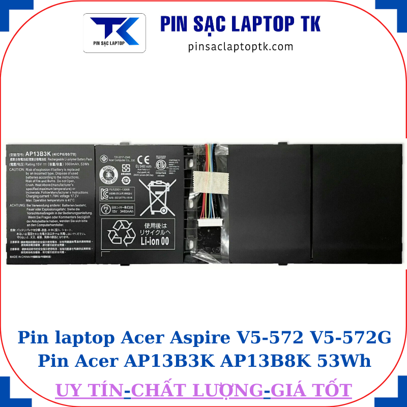 Pin laptop Acer Aspire V5-572 V5-572G Pin Acer AP13B3K AP13B8K 53Wh